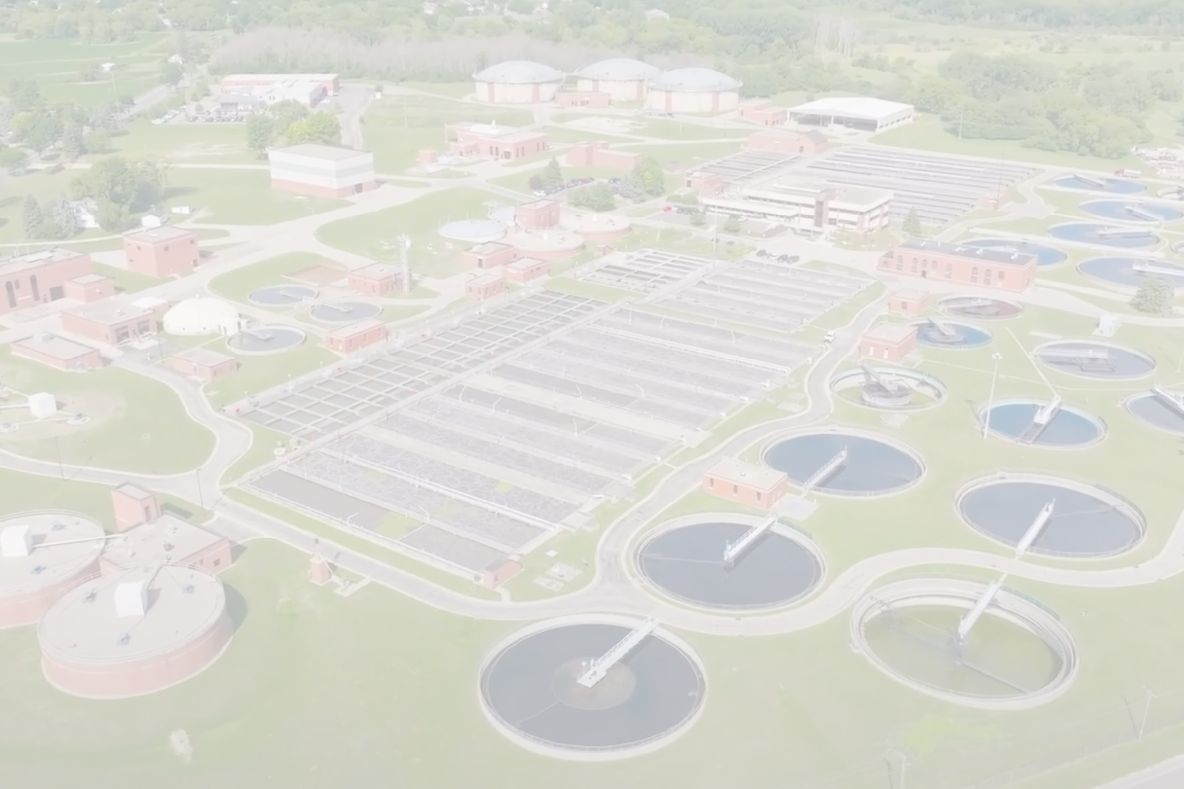 Aerial view of a large wastewater treatment plant.